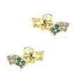 Trapezold Shaped With Colorful Stone Silver Ear Stud STS-5326